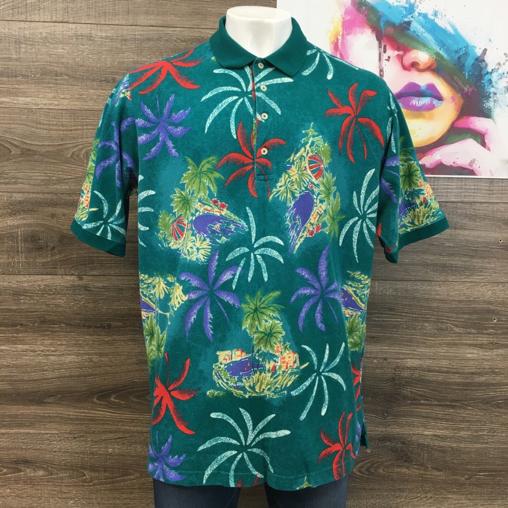 VINTAGE Gant‎ Tropical Palm Tree Polo Golf Shirt Vacation 3XLT Tall